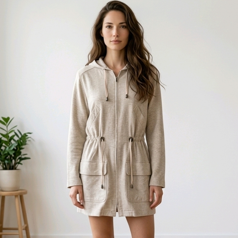 J. Jill Khaki Utility Jacket with Subtle Gold Shimmer Sz XS